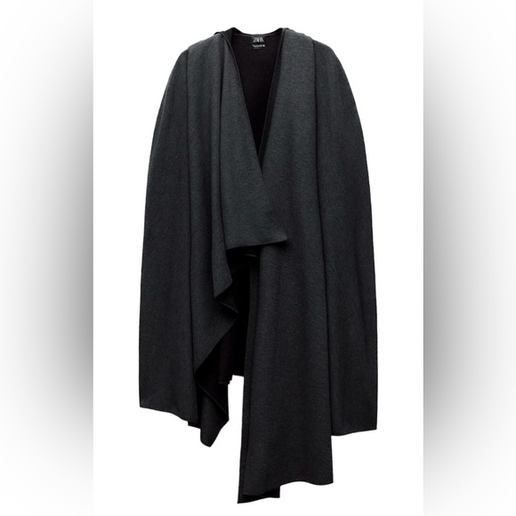 ZARA NWT Woman Medium Wool Blend CAPE with Asymmetric Front & Hem Shawl Gray - Picture 3 of 9